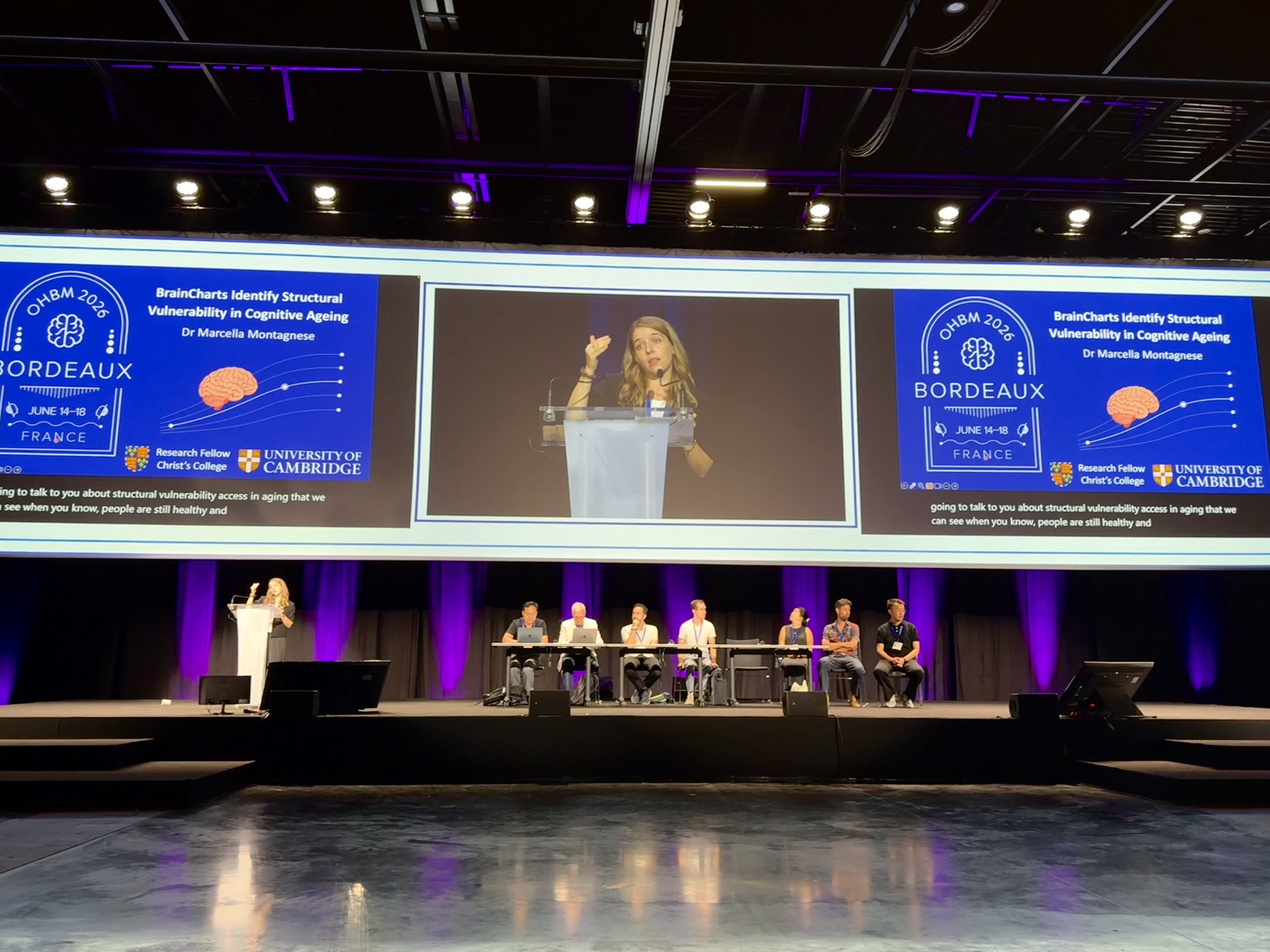 Dr Marcella Montagnese giving an oral presentation at OHBM 2026, Bordeaux